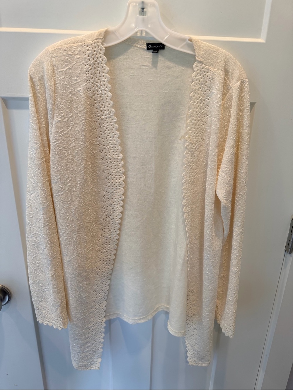 Chances R Medium Ivory Crochet Lace Open Front Cardigan Lightweight Boho